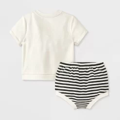 Baby 2pc Halloween Dog & Cat Trick-Or-Treating T-Shirt & Bloomer Set - Cat & Jack™ Cream