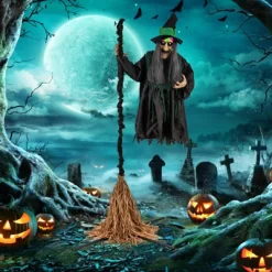 Tangkula Witch With Broomstick Halloween Animatronic Life Size Animated Halloween Prop With Laughing And Screaming Sound LED Lights -Target GUEST 0585b10b ff3d 4e07 9824 bbcd864a8715