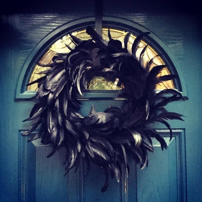 Joyfy Halloween Decorations 13.5in Black Feather Wreath, Party Decor Porch Patio Window Indoor Outdoor Decor, Halloween Wreath Props Party Favors 4 Joyfy Halloween Decorations 13.5in Black Feather Wreath, Party Decor Porch Patio Window Indoor Outdoor Decor, Halloween Wreath Props Party Favors - Image 2