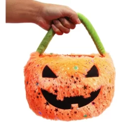 Spooky Central Plush Jack-O-Lantern Trick Or Treat Bag For Halloween Party Decorations (10 X 8.75 In)
