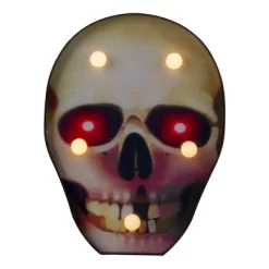 Northlight Lighted Skull Halloween Decoration - 7" - Warm White Lights - Black And Red