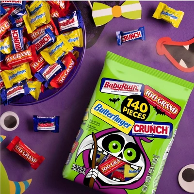 Butterfinger, Baby Ruth, 100 Grand, Crunch Assorted Halloween Candy - 55.7oz/140ct 3 Butterfinger, Baby Ruth, 100 Grand, Crunch Assorted Halloween Candy - 55.7oz/140ct