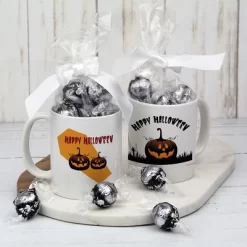 Halloween Candy Gift 11oz Coffee Mug With Dark Chocolate Truffles By Just Candy - Pumpkins