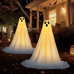 Joyfy 2 Pack 47'' Halloween Standing Ghost Outdoor Decoration, White Ghost With Warm String Light Haunted House Prop For Garden Yard Porch Lawn Decor -Target GUEST 23374106 59d4 4edb b305 0fa352f5df60