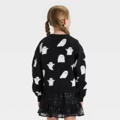Girls' Long Sleeve Halloween Cardigan Sweater - Cat & Jack™ Black