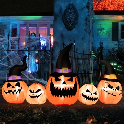 Tangkula Long Inflatable Pumpkin Family Waterproof Halloween Yard Decoration With Built-in LED Lights Indoor & Outdoor Halloween Decor 3 Tangkula Long Inflatable Pumpkin Family Waterproof Halloween Yard Decoration With Built-in LED Lights Indoor & Outdoor Halloween Decor