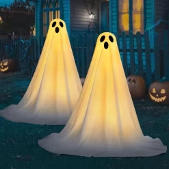 Joyfy 2 Pack 47'' Halloween Standing Ghost Outdoor Decoration, White Ghost With Warm String Light Haunted House Prop For Garden Yard Porch Lawn Decor -Target GUEST 30bd0833 ee5c 4c3b 944d fa2203a1b7ca