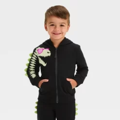 Toddler Boys' Glow In The Dark Dino Halloween Zip-Up Sweatshirt - Cat & Jack™ Black -Target GUEST 31bc9b6e 006f 4a95 bef6 4bf9666d5a4a