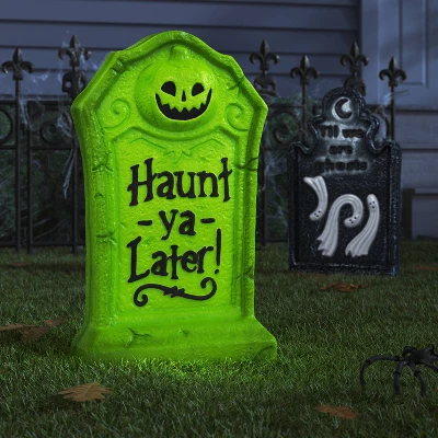 21" 'Haunt-ya-Later!' Plastic Glow Tombstones Halloween Decorative Prop Neon Green - Hyde And EEK! Boutique™ 3 21" 'Haunt-ya-Later!' Plastic Glow Tombstones Halloween Decorative Prop Neon Green - Hyde And EEK! Boutique™