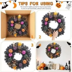 GAOMON 20" Halloween Wreath With Lights For Front Door, Prelit Pumpkin Wreaths With 20 Lights & Timer Black Branch Maple Leaves -Target GUEST 351abbae 2465 4254 9e77 421331926a1e