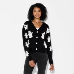 Women's Ghost Graphic Cardigan - Black