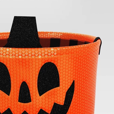 7.5" Sequin Pumpkin Trick Or Treat Fabric Basket Orange/Black - Hyde And EEK! Boutique™ 4 7.5" Sequin Pumpkin Trick Or Treat Fabric Basket Orange/Black - Hyde And EEK! Boutique™ - Image 2