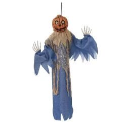 Morris Costumes 27 1/2" Hanging Blue & Burlap Pumpkin Man Halloween Decoration