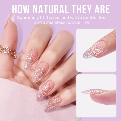 BTArtbox Press-On Nails -Pink Sparkle - M Almond -30ct 9 BTArtbox Press-On Nails -Pink Sparkle - M Almond -30ct - Image 7