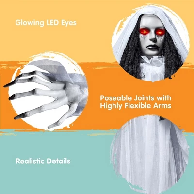 Joyfy 67’’ Halloween Animatronics Standing Bride Ghost Decoration, Life-Size Scary Ghost With Creepy Sound For Yard Lawn Outdoor Indoor Decoration 4 Joyfy 67’’ Halloween Animatronics Standing Bride Ghost Decoration, Life-Size Scary Ghost With Creepy Sound For Yard Lawn Outdoor Indoor Decoration - Image 2