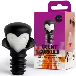 OTOTO Count Corkula Wine Stopper And Pourer Silicone Wine Accessory Black/White