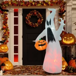 Gulches 5.9' Halloween Inflatable Ghost With Pumpkin, Outdoor Blow Up LED Yard Decor Waterproof
