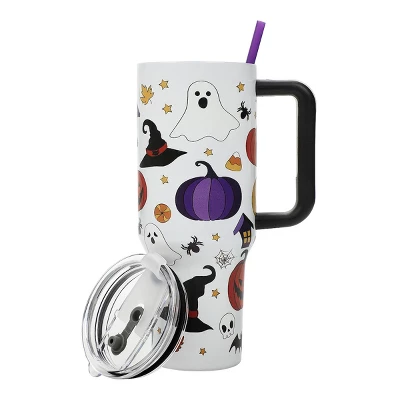 Bioworld Halloween Scary Icons 40 Oz White Stainless Steel Tumbler With Handle 8 Bioworld Halloween Scary Icons 40 Oz White Stainless Steel Tumbler With Handle - Image 6