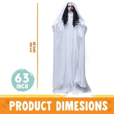 Joyfy 67’’ Halloween Animatronics Standing Bride Ghost Decoration, Life-Size Scary Ghost With Creepy Sound For Yard Lawn Outdoor Indoor Decoration 6 Joyfy 67’’ Halloween Animatronics Standing Bride Ghost Decoration, Life-Size Scary Ghost With Creepy Sound For Yard Lawn Outdoor Indoor Decoration - Image 4