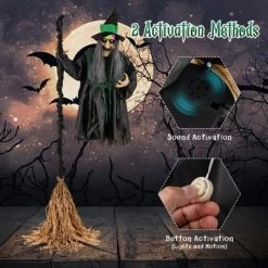 Tangkula Witch With Broomstick Halloween Animatronic Life Size Animated Halloween Prop With Laughing And Screaming Sound LED Lights -Target GUEST 4d58b1f5 46bf 455b a162 ae7c980a7a03