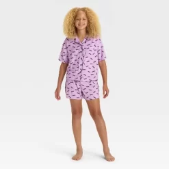 Girls' Halloween Bats Short Sleeve Button-Down Pajama Set - Art Class™ Purple -Target GUEST 4e604855 34ad 4a7c 9e5f 3cbe1bc4dcff