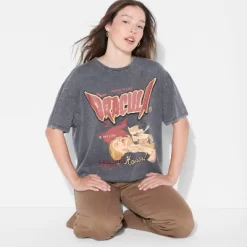 Women's Dracula Oversized Short Sleeve Graphic T-Shirt - Washed Black -Target GUEST 501a2025 04b7 4802 be6f 97dd404f3fb9