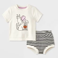 Baby 2pc Halloween Dog & Cat Trick-Or-Treating T-Shirt & Bloomer Set - Cat & Jack™ Cream -Target GUEST 52a9fa5f 45bc 4709 b0cf deae1162e998