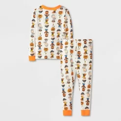Toddler 4pc Peanuts Cotton Long Sleeve Halloween Pajama Set - Orange/White