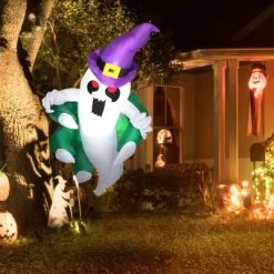 SEVOBAL Party Decorations And Accessories 4ft Inflatable Halloween Ghost In Hat Window Sticker Fun Outdoor Decor Yard, Multicolor, 72.8"*25.6"*47.2"