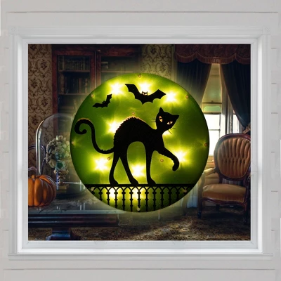 Northlight Lighted Black Cat With Bats Halloween Window Decoration - 13.75" 4 Northlight Lighted Black Cat With Bats Halloween Window Decoration - 13.75" - Image 2