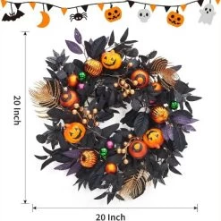 Halloween Wreath For Front Door, 20 Inch Pumpkin Wreaths With 20 LED Lights Ball Ornaments Berries, Pre Lit Halloween Decorations For Indoor Outdoor -Target GUEST 5f366ef6 db7a 4a30 8128 0bf7563a199e