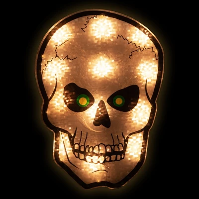 Northlight Lighted Holographic Halloween Skull Window Silhouette - 12" - Clear Lights 3 Northlight Lighted Holographic Halloween Skull Window Silhouette - 12" - Clear Lights