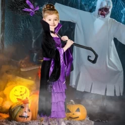 Garvee Witch Costume Fairytale--Stand Collar And Oversized Bell Sleeves Multi-layered Skirt Dress With Choker -Target GUEST 76d7d5fb ff13 4f87 9494 5911e4242ddf