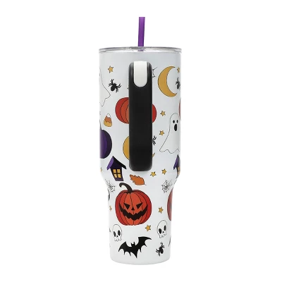 Bioworld Halloween Scary Icons 40 Oz White Stainless Steel Tumbler With Handle 4 Bioworld Halloween Scary Icons 40 Oz White Stainless Steel Tumbler With Handle - Image 2
