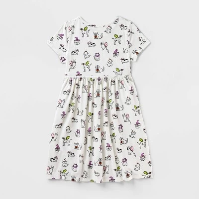 Girls' Adaptive 2pk Short Sleeve Halloween Dress - Cat & Jack™ Cream/Lavender 3 Girls' Adaptive 2pk Short Sleeve Halloween Dress - Cat & Jack™ Cream/Lavender