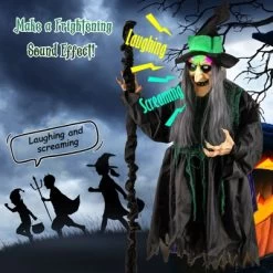 Tangkula Witch With Broomstick Halloween Animatronic Life Size Animated Halloween Prop With Laughing And Screaming Sound LED Lights -Target GUEST 7ed22276 90bc 4b01 a9d3 94cc6e04c4e2