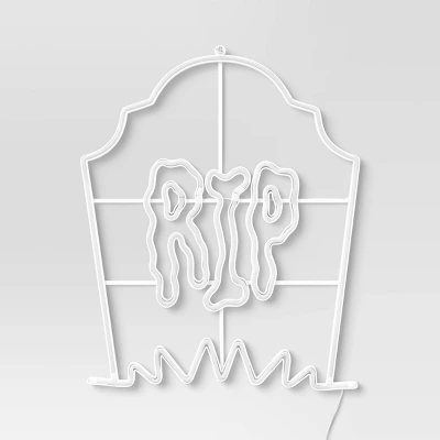 LED Tombstone "RIP" Flashing Neon Sign With Frame Halloween Silhouette Lights White/Orange/Green/Blue - Hyde And EEK! Boutique™ 4 LED Tombstone "RIP" Flashing Neon Sign With Frame Halloween Silhouette Lights White/Orange/Green/Blue - Hyde And EEK! Boutique™ - Image 2