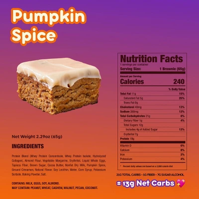 Prime Bites Glazed Pumpkin Spice Protein Brownie - 19g Protein - 2.29oz 7 Prime Bites Glazed Pumpkin Spice Protein Brownie - 19g Protein - 2.29oz - Image 5