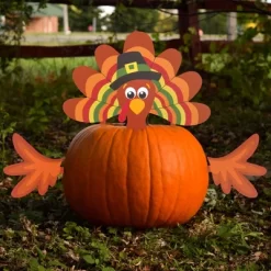 Decorae Halloween Pumpkin Decorating Kit, Turkey Set, 4 Reusable Metal Accessories For Fall Pumpkin Face Decorating W/ Turkey Body Parts