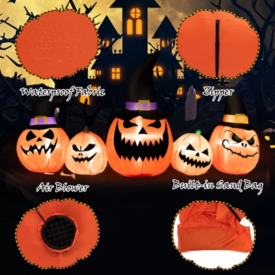 Tangkula Long Inflatable Pumpkin Family Waterproof Halloween Yard Decoration With Built-in LED Lights Indoor & Outdoor Halloween Decor 4 Tangkula Long Inflatable Pumpkin Family Waterproof Halloween Yard Decoration With Built-in LED Lights Indoor & Outdoor Halloween Decor - Image 2