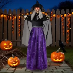 Joyfy 47” Halloween Animated Witch Decoration, Scary Hanging Ghost Halloween Animatronics Decor Prop For Haunted House Yard Garden Decorations