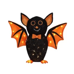 Season's Designs 21" Black Halloween Bat With Orange Wings Indoor/Outdoor Decoration, Ground Freestanding, Requires 3 AA Batteries (Not Included),