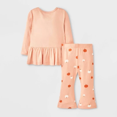 Baby Girls' 2pc Halloween Pumpkin Peplum Flared Leggings Set - Cat & Jack™ Peach Orange 3 Baby Girls' 2pc Halloween Pumpkin Peplum Flared Leggings Set - Cat & Jack™ Peach Orange