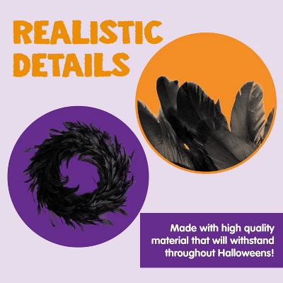 Joyfy Halloween Decorations 13.5in Black Feather Wreath, Party Decor Porch Patio Window Indoor Outdoor Decor, Halloween Wreath Props Party Favors 8 Joyfy Halloween Decorations 13.5in Black Feather Wreath, Party Decor Porch Patio Window Indoor Outdoor Decor, Halloween Wreath Props Party Favors - Image 6