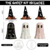 Halloween Decorations Indoor, Set Of 3 Ceramic Ghosts With Witch Hats, Cute Spooky Halloween Ghost Figurines For Mantel, Shelf & Tabletop Decor