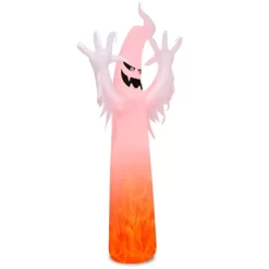 Tangkula 12 FT Halloween Inflatable White Ghost With Rotatable Flame LED Lights&Air Blower Blow Up Halloween Decoration
