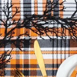 C&F Home Zelda Orange Plaid Halloween 100% Cotton Table Runner 13" X 72"