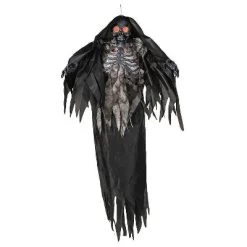 5 Ft. 4" Light-Up Hanging Black & Gray Grim Reaper Halloween Decoration