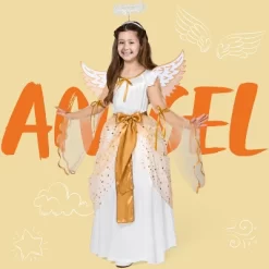 Joyfy Girls' Guardian Angel Costume Halloween – Gold Satin Dress With Wings & Halo Full Costume For Girl's Cosplay Party Halloween -Target GUEST a09c14ad 35f1 4aef 80e9 da31209d048d