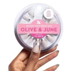 Olive & June Press-On Fake Nails - M Oval - Neutral Chrome French - 42ct